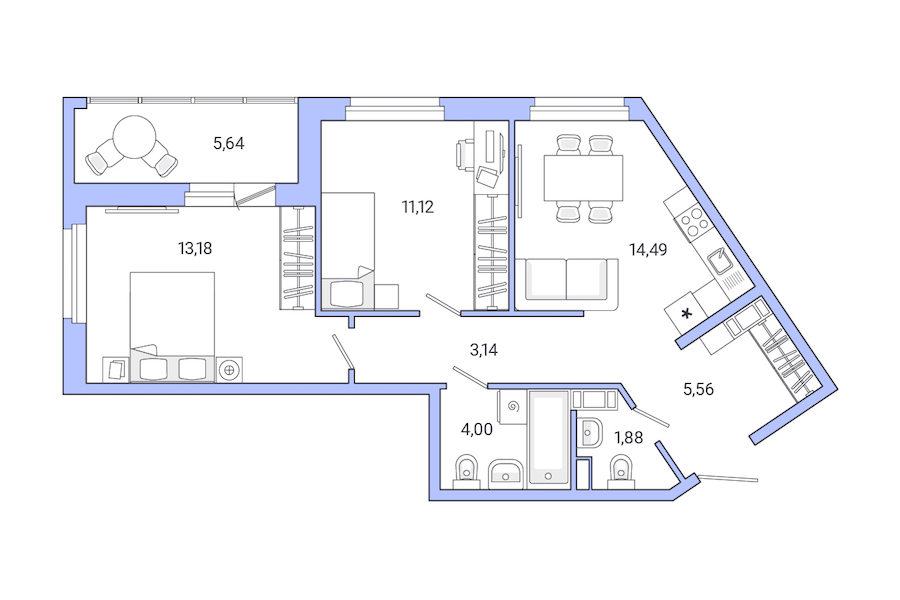 2-комнатная квартира 59.01 м², 1/7 эт., ЖК «Jaanila Drive»